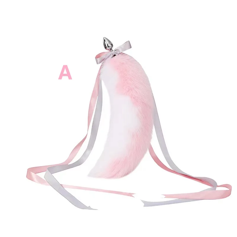 Fluffy Simulation Fox Tail Anal Plug Mixed Color Bow Tie Style Sex Toy Roleplay Game For Couples