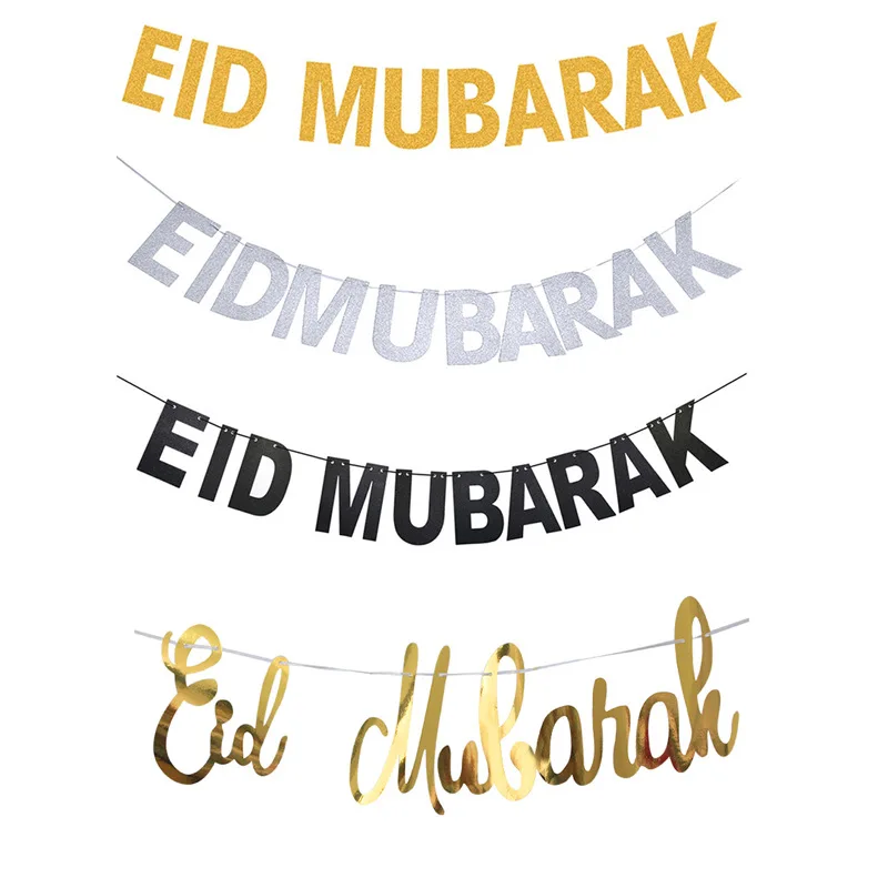 
 Высококачественный Блестящий бумажный флаг EID MUBARAK, вытягивающий баннер для мусульманских рамаданов, ИД-украшения  