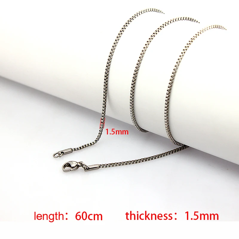 In Stock 1.6mm x 60cm Short Box Chain Necklace 24 Inch length Stainless Steel Necklace DIY Jewelry Making