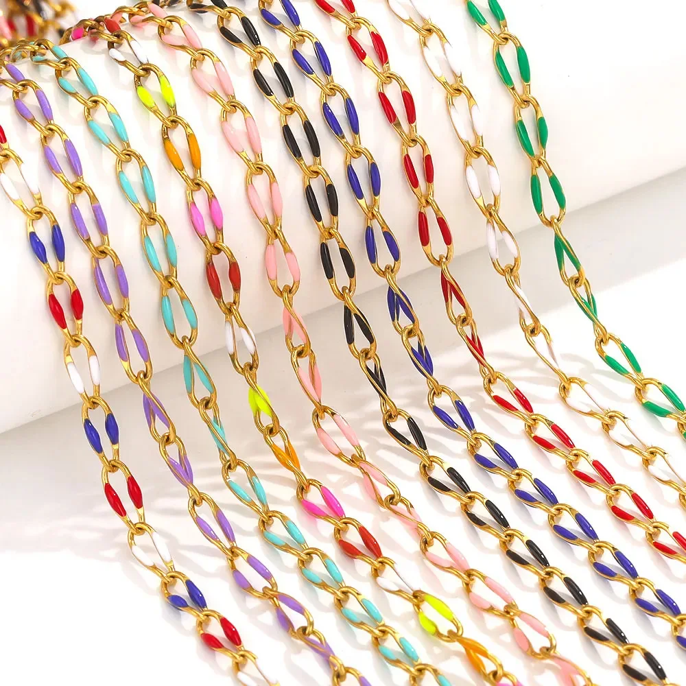Rawmand Colorful Oil Drip Cable Chain for Jewelry Making Gold Plated Brass Chain Enamel Chain Women Bracelet Necklace DIY