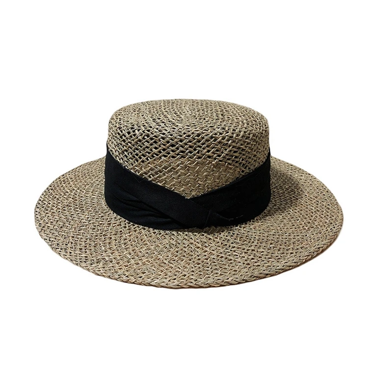 Wholesale Custom LOGO Fashion Women Wide Brim Lady Sun Panama Straw Hat Summer Natural Salt Grass Beach Straw Hats