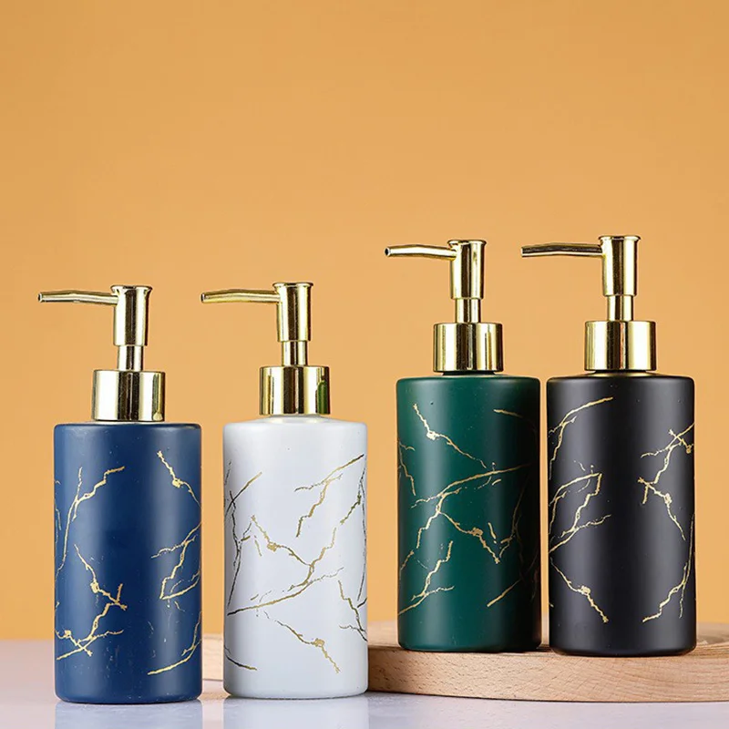 Nordic Style Marble Gold Matte White Black Texture Glass Soap Dispenser Lotion Bottle for Chic Home Household Bathroom Decor