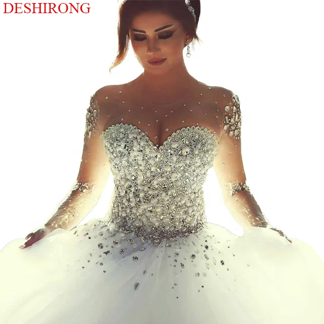 Sweetheart Pedreria Long Sleeved Lace Wedding Dress long Sleeves Diamond Wedding Dress Sewing Beads Bridal Wedding Dress