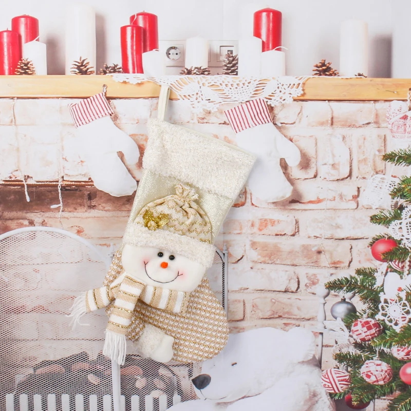 Sinyoo 3D Christmas Stocking Snowman Santa Claus Printing Hand Sewing Christmas Socks Polyester fabric Christmas stocking