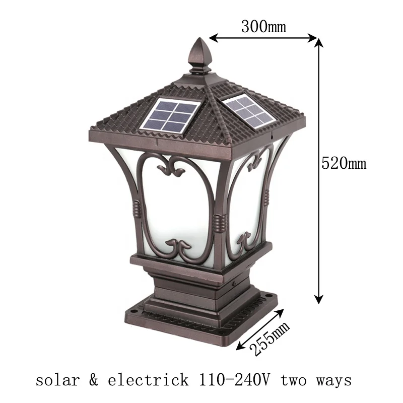 
4w black aluminum body material Fence post lights gate home waterproof solar pillar lamp 