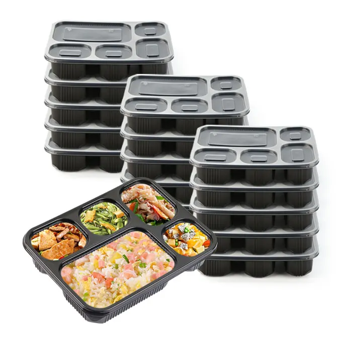 5 Compartment Takeout Reusable Meal Prep Food Container Microwave Freezer Safe Plastic Lunch Box
