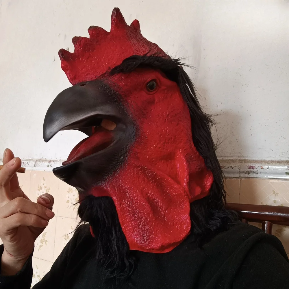 1pc Rooster Head Cover Mask Red Latex Chicken Mask Halloween Novelty Costume Cosplay Party Animal Funny Cock Head Prank Props