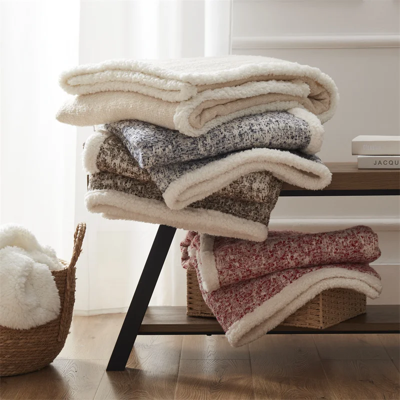 Ready to ship cotton and Wool throw blanket 50x60 inches custom luxury design wool Sofa Cover blanket