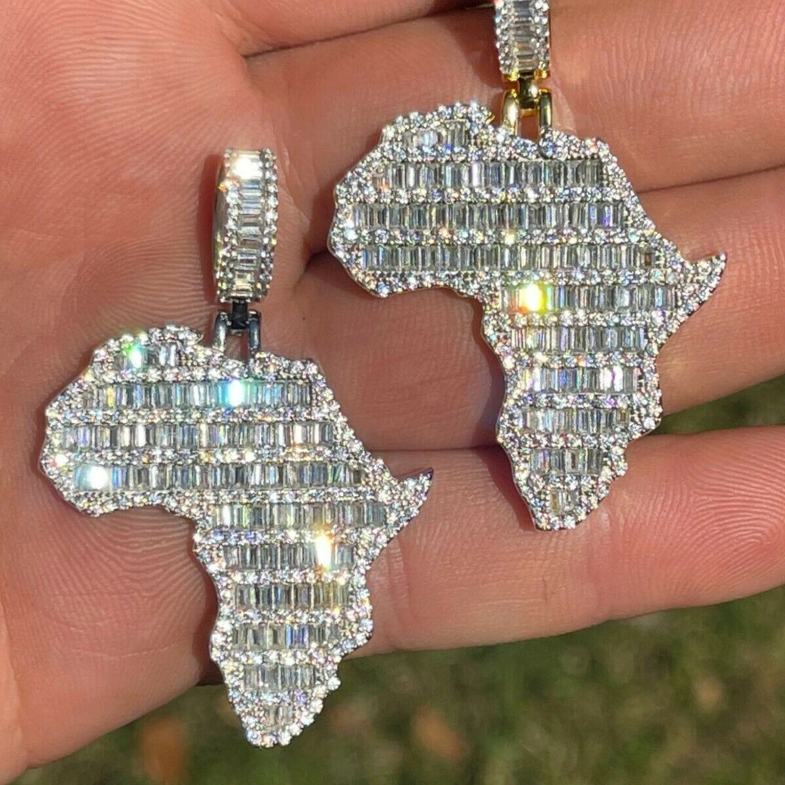 2024 New Hip Hop Men Boy Cool Meaning Jewelry Rectangle Cubic Zirconia CZ Africa Map Shaped Pendant