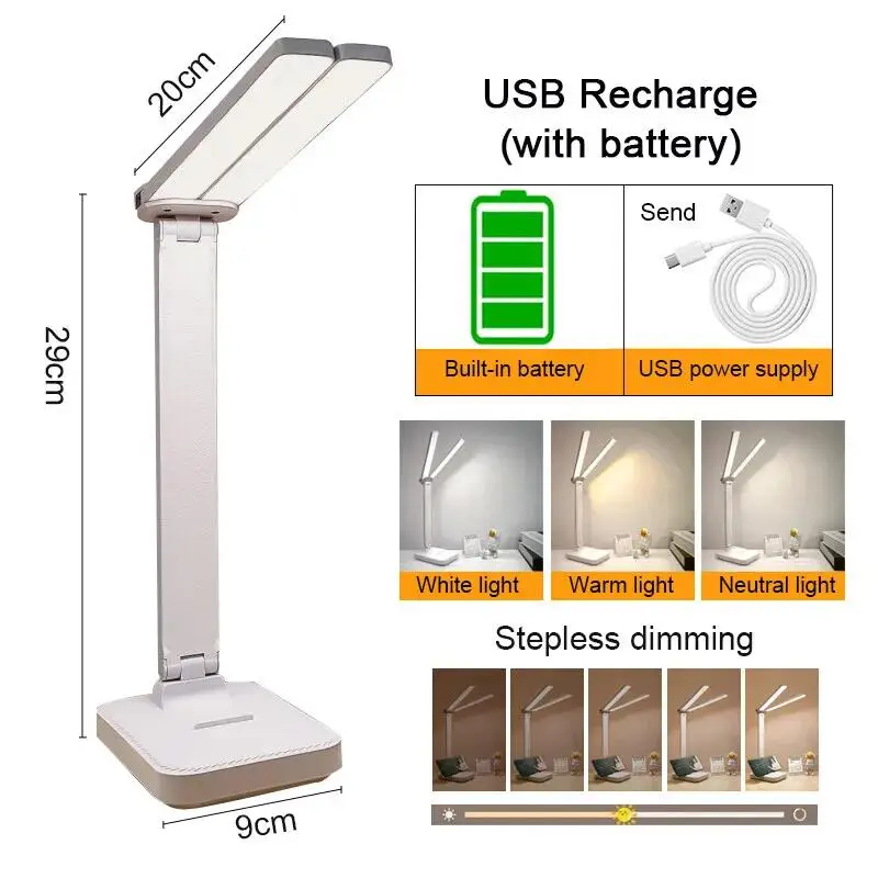 3 Levels Dimmable Touch Foldable Eye Protection Bedroom Desk Lamp LED Reading Light Touch Sensor Usb Rechargeable Table Lamp