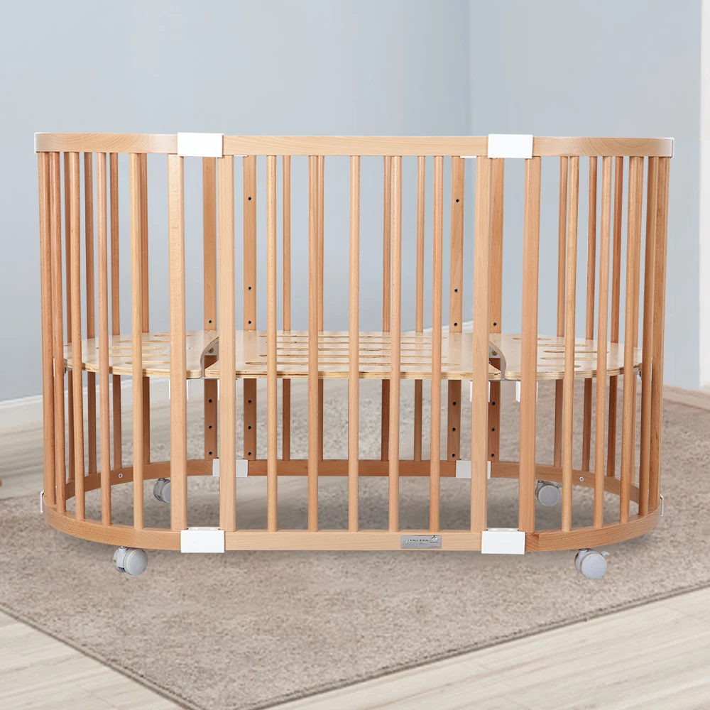 B2B 4 In 1 EN 716 Standards Wholesale New Convertible Wooden solid wood baby cot Oval Baby Crib Bed Cot  For Newborn