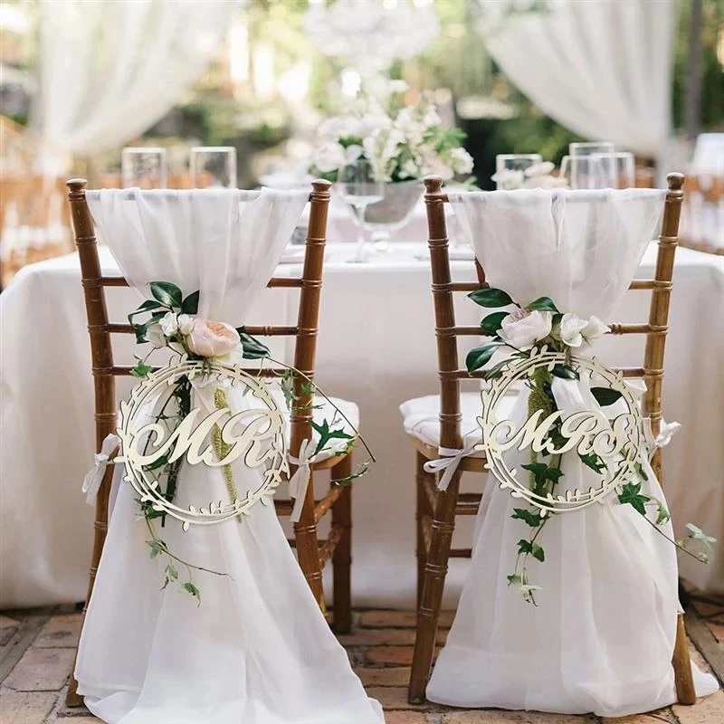 2pcs Wedding Wooden Chair Pendant Mr Mrs Letter Hanging Sign Vintage Rustic Wedding Decoration Photo Props Party Supplies Favor