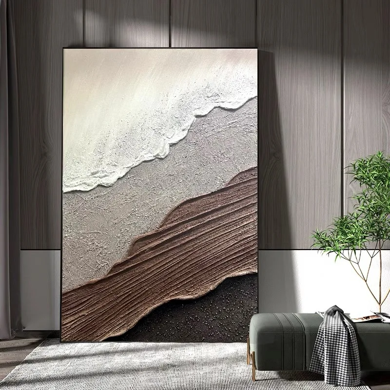 Three-dimension Sandstone Hand-painted Abstract Canvas Painting Wave Scenery Light Luxury Wall Hanging Decor painting with Frame