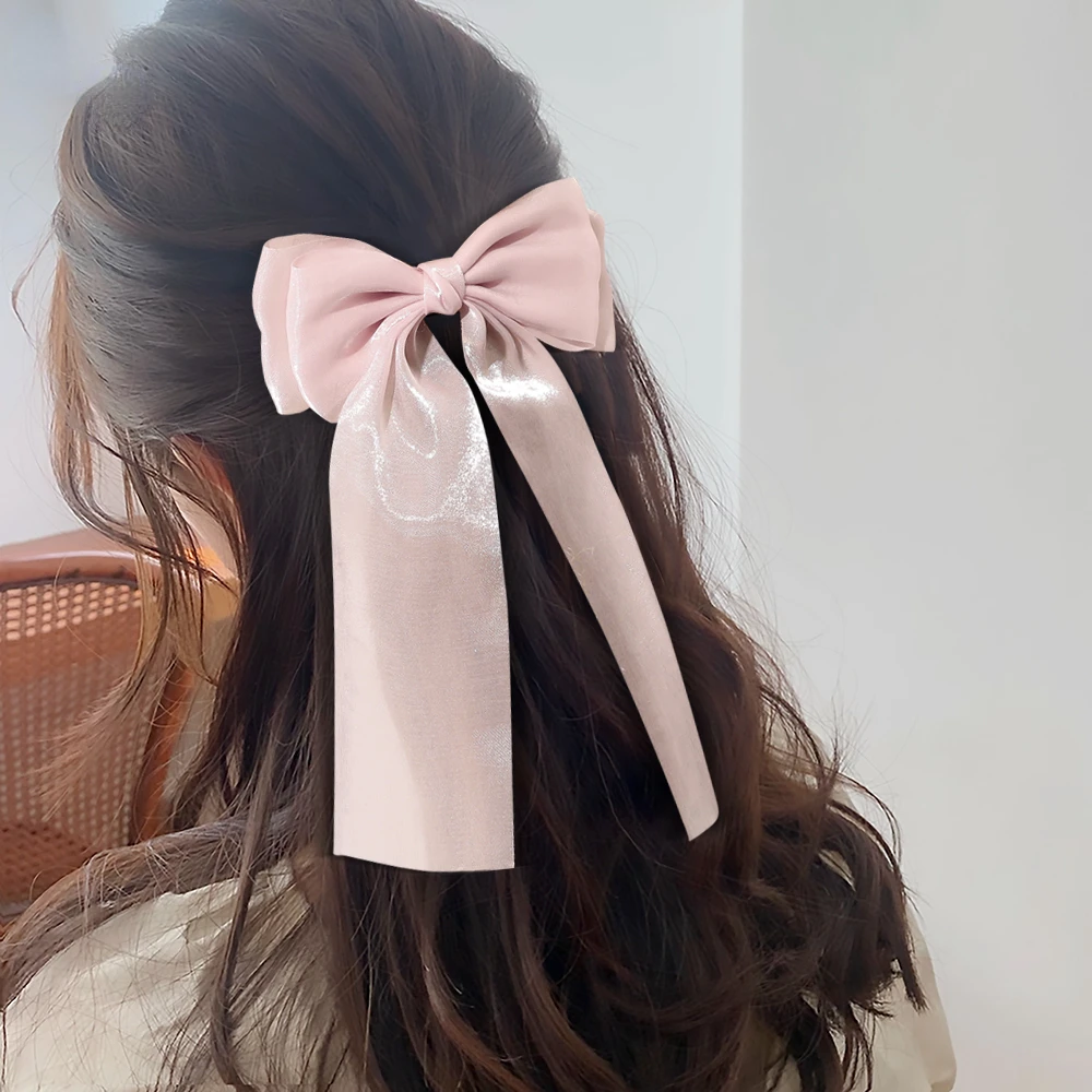 girls pastel  color neat bowknot bow-tie hair ribbon with alligator clip