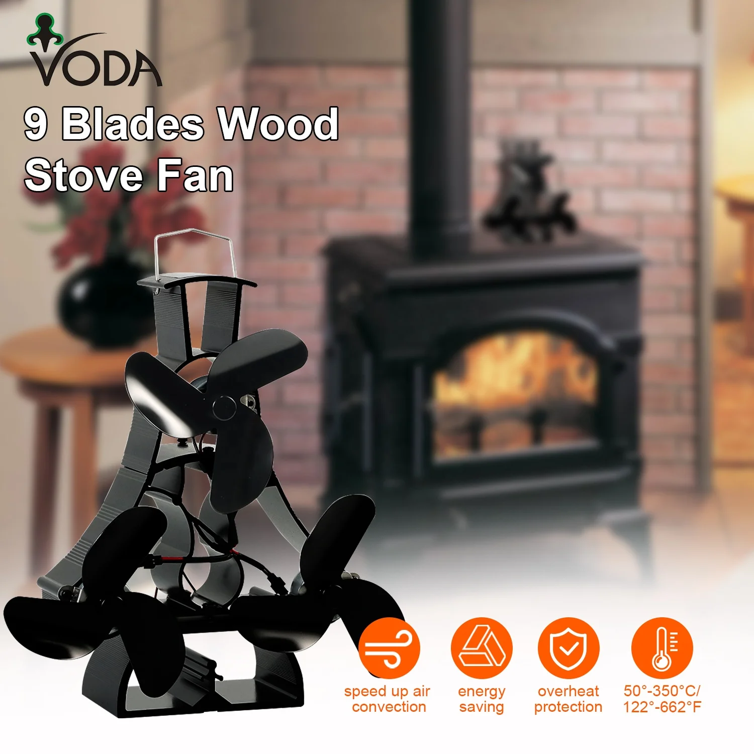 New design More Blades  Smart Eco Stove Fan Heat Powered Stove Top Fan For Wood Stove