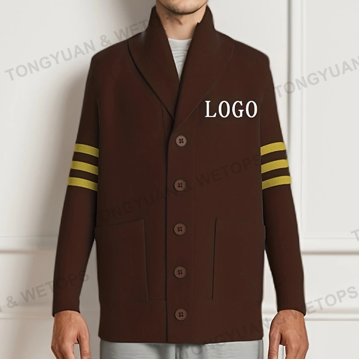 BSCI Sedex Clothing Brand Manufacture Fraternity Charcoal Brown and Gilded Gold Greek Men Polyester Sweater