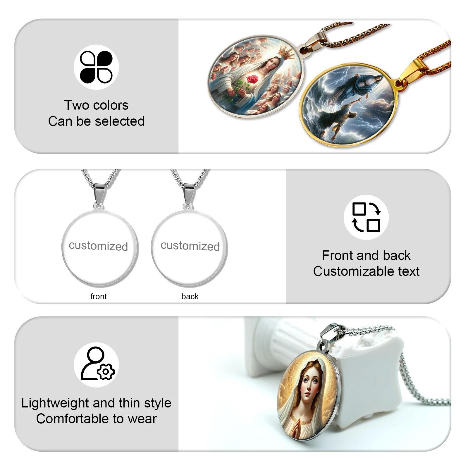 Giveluck Catholic Spiritual Jewelry Gifts Round Disc Stainless Steel Jesus Saint Virgin Mary Pendant Christian Jewelry Necklaces