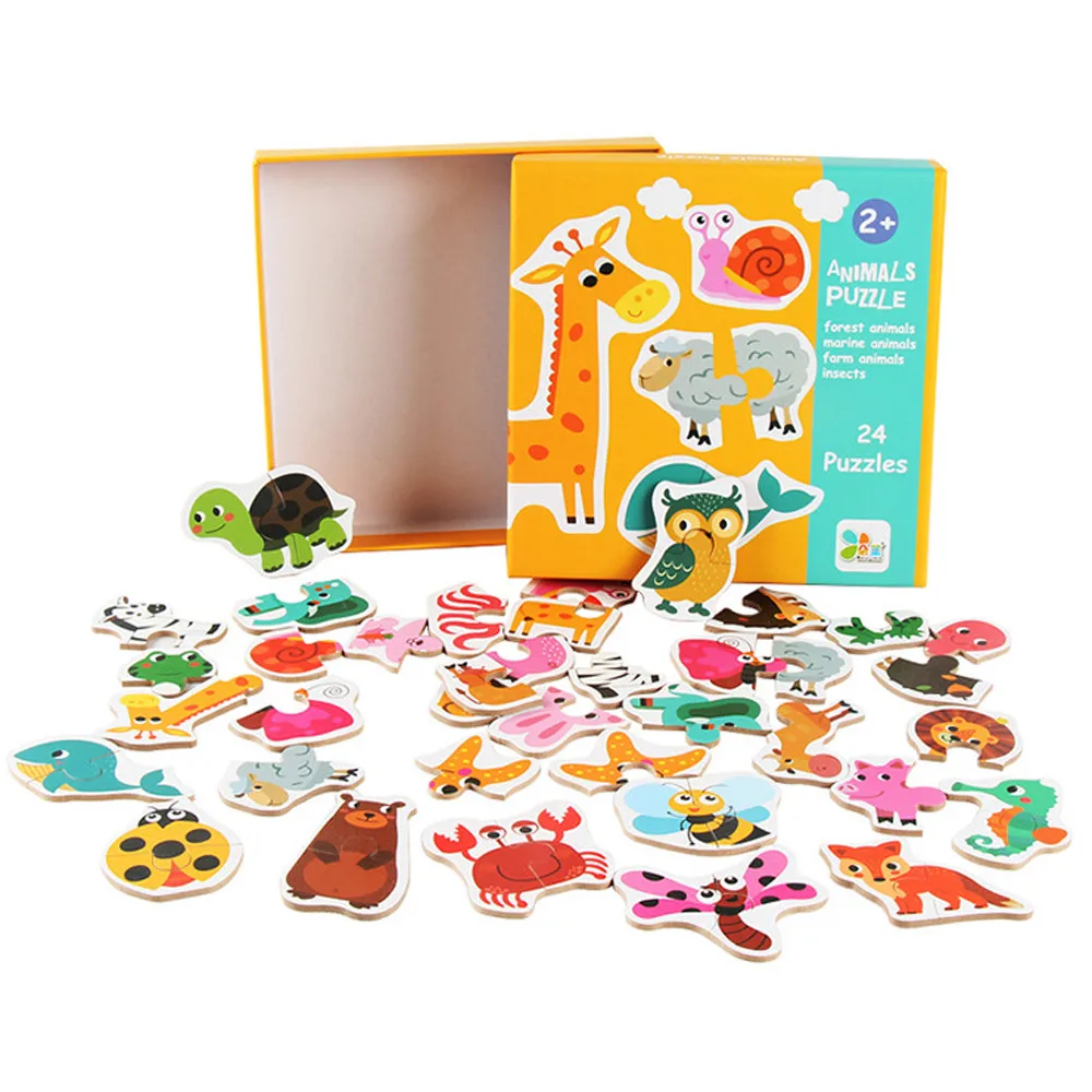 TS Kids Large Matching Puzzles Wood Animal Cognition Puzzle Fruit Learning Educational Toy Family/Party Game