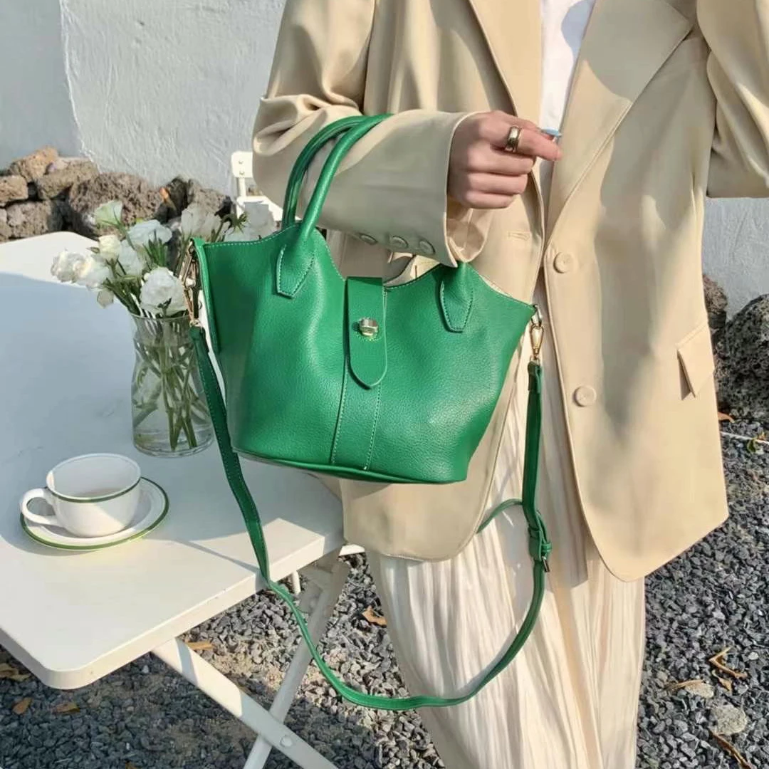 Simple texture fashion bucket bag Korean version handbag casual diagonal shoulder bag for ladies