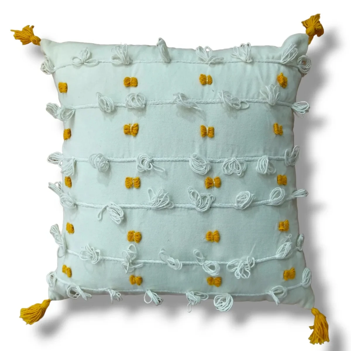 Купить белый и горчичный желтый ручной работы в стиле бохо с кисточками чехол для дивана-кровати ручной работы оптом