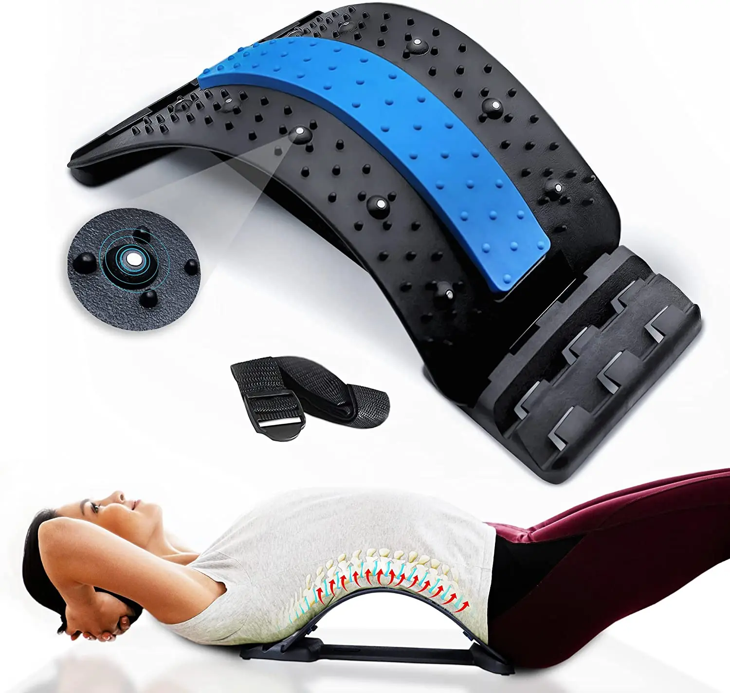 Adjustable magnetic acupressure chiropractic muscle spine lumbar massager neck back cracker for pain relief