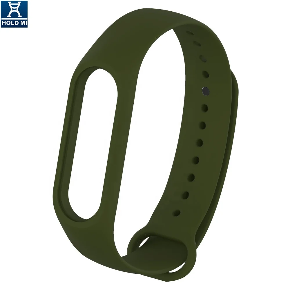 HOLDMI 430222 series olive green color silicone watch belt band compatible for mi band 3 and 4