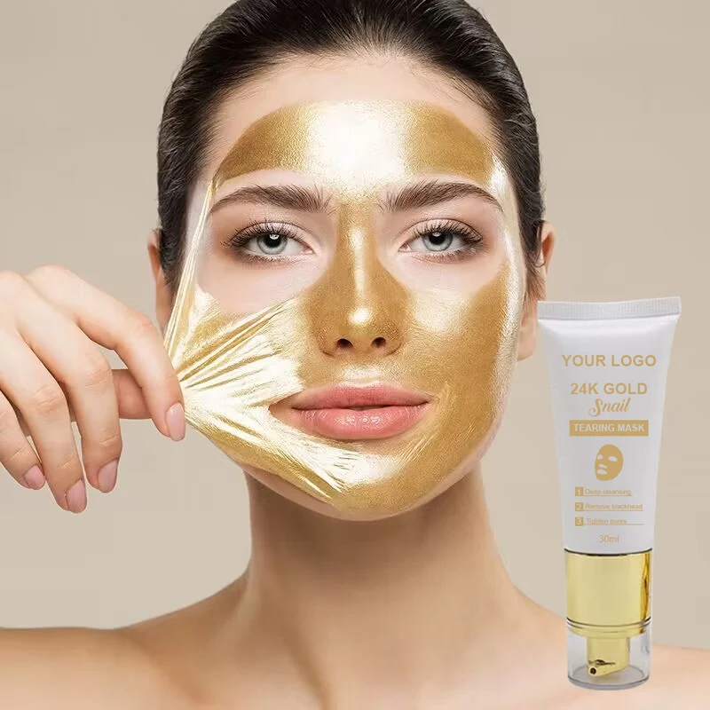 24K Foil Golden Snail Anti-Aging Face Mask For Flawless Private Label Skin 24K Gold Tearing Mask Face Care Tear Pull Mask