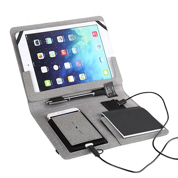 
Hot sale A5 leather Portfolio with power bank and wireless charger 