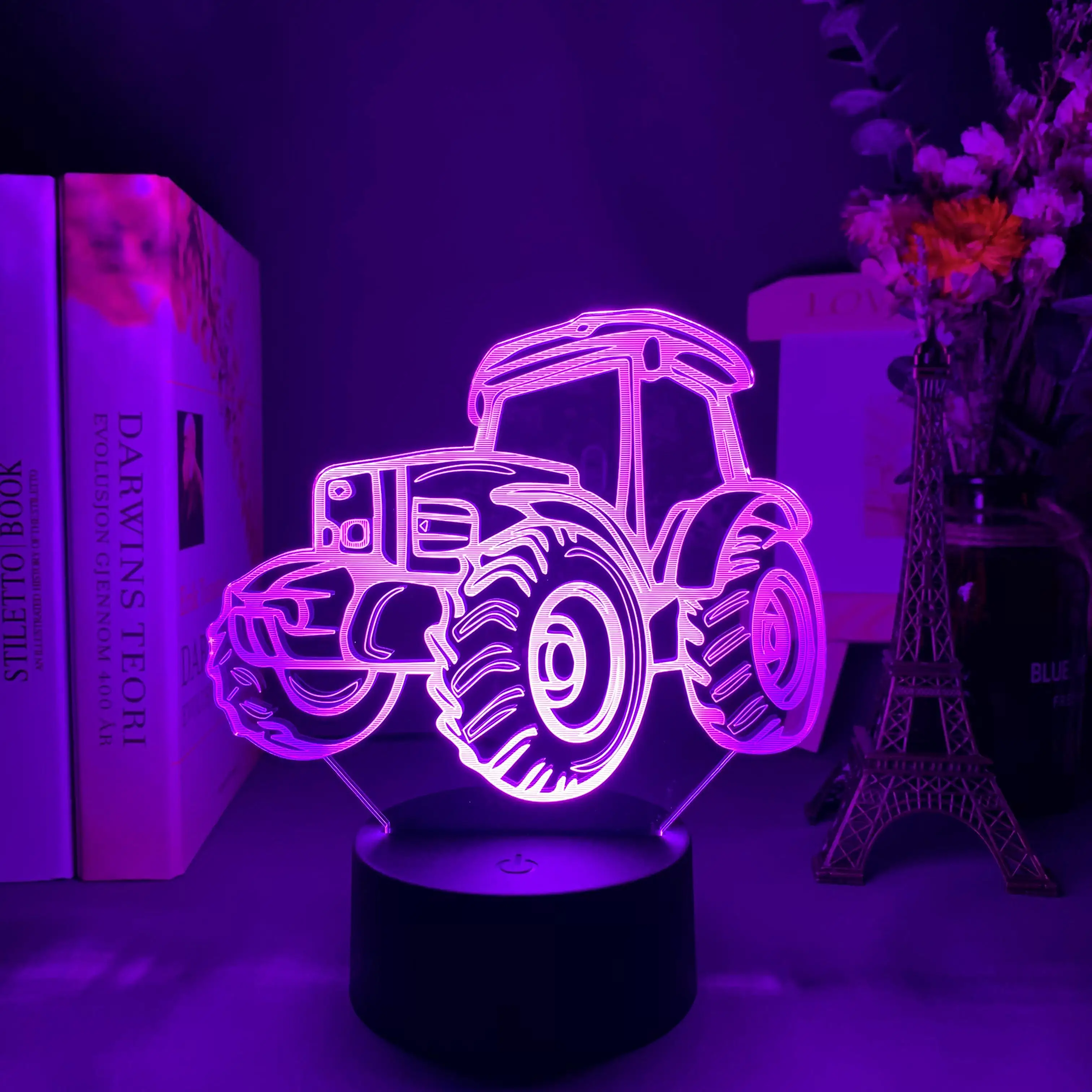 Cool Tractor 3D Optical Baby Night Light Led Touch Sensor Remote Color Changing Nightlight for Home Decor Bedside Table Lamp Car