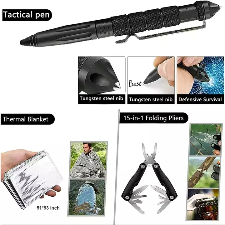 Outdoor Adventure Camping Hiking Hunting Camping Gear Equipment Multifunctional Survival Kit with First Aid Kit