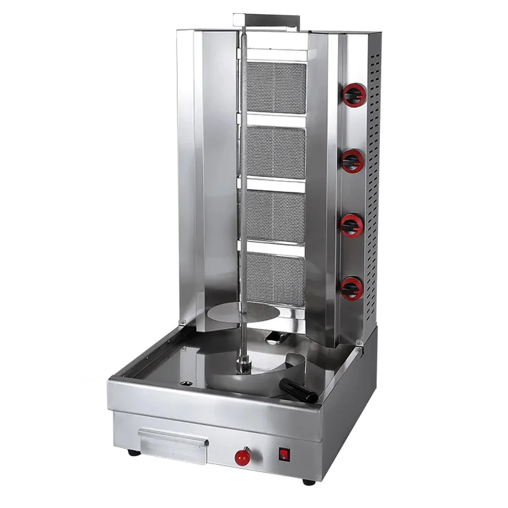 XEOLEO Commercial 4 Burners Gas Rotating Shawarma Grill Food Grade Stainless Steel Shawarma Kebab Machine