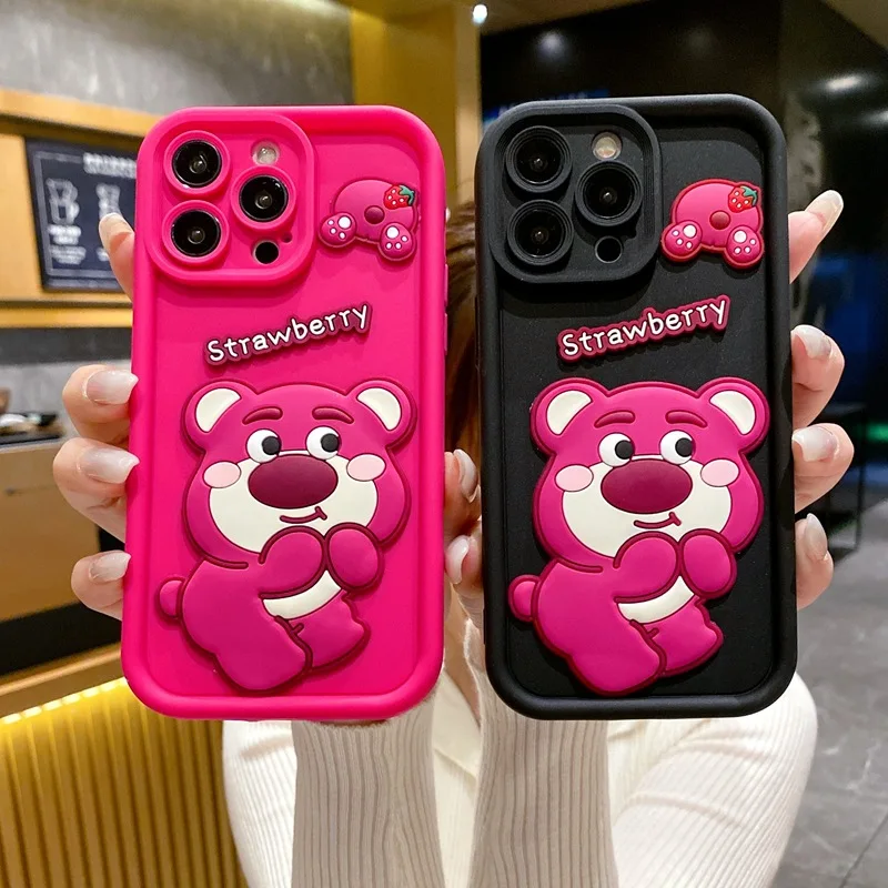 Wholesale Cute and fun strawberry bear 3D cartoon phone case suitable for iPhone 16/15/14/13/12/11 ProMAX/xr/xs max