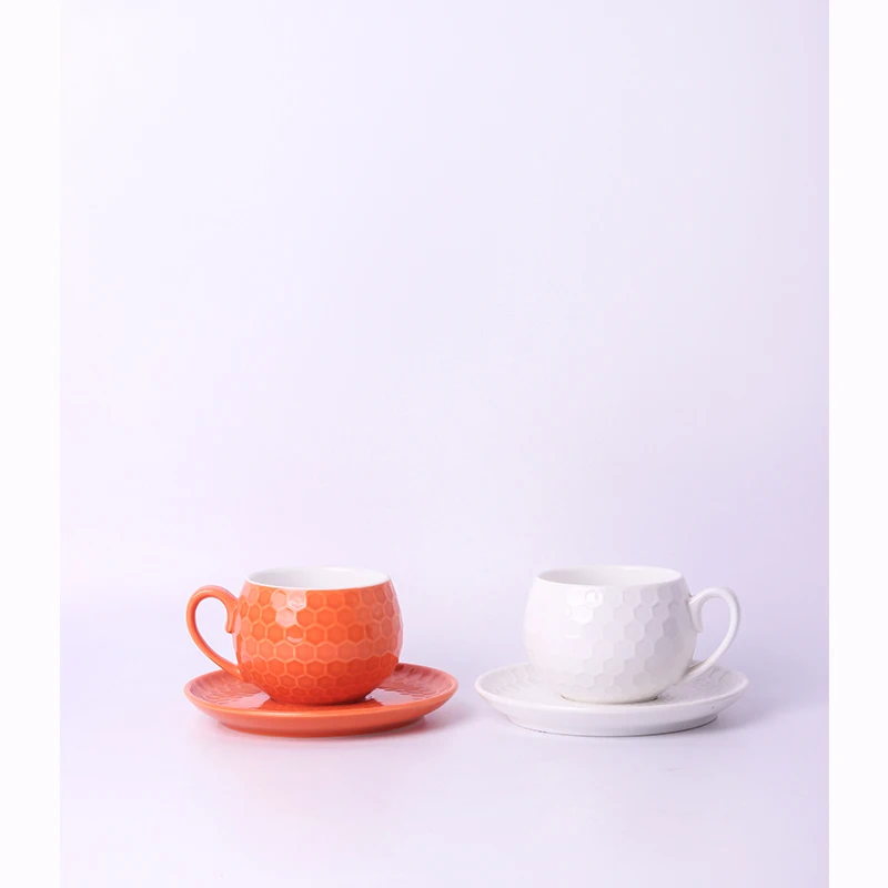 Colourful Terracotta Ceramic Embossed Espresso Cups And Saucer Set Elegant Coffee Cups With Dish