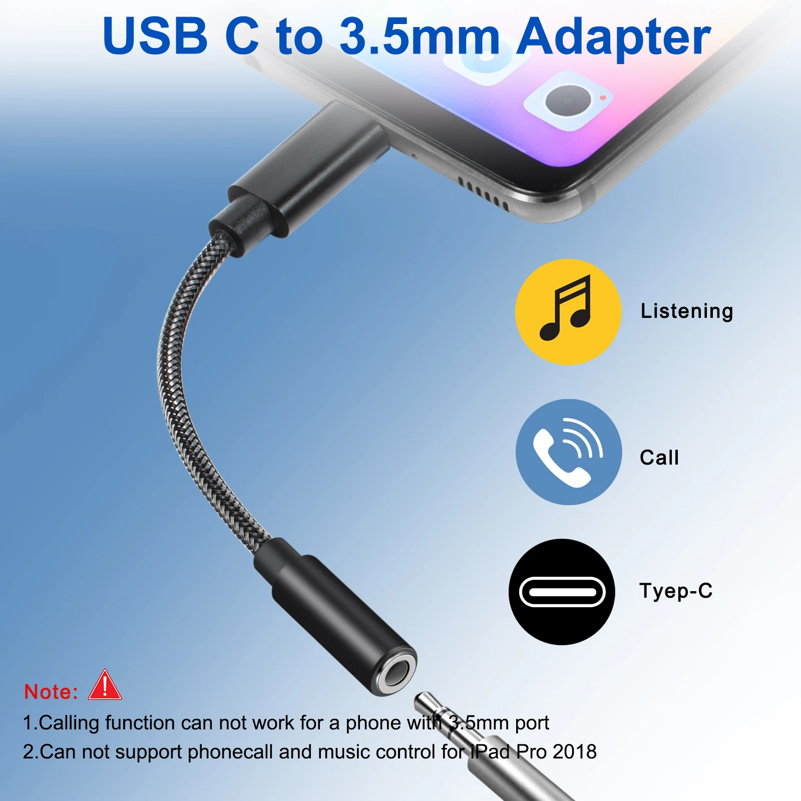 Factory OEM type C to 3.5mm headphone Nylon jacket audio adapter