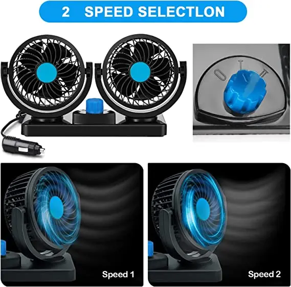 Wholesale 2023 New Double-Ended Car Fan Two Gears and Low Noise 360 Degree Adjustment Car Fan
