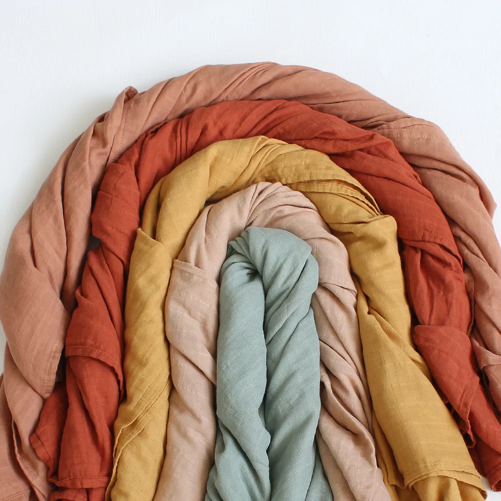 2022 Plain Color Soft Newborn Wrap Set 120x120cm GOTS Certificate Organic Cotton Baby Muslin Swaddle Blanket