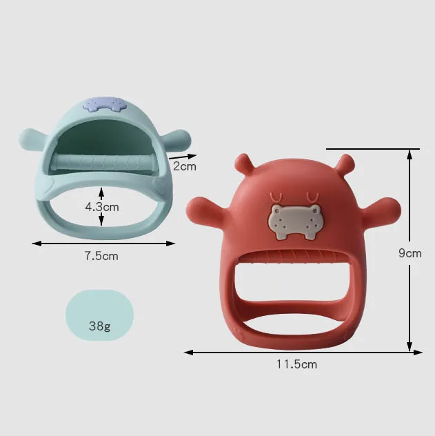 Hippo Buddy Anti-dropping Infant Chew Teething Toys Hand Protection 0-6 Month Soft Silicone Baby Teether