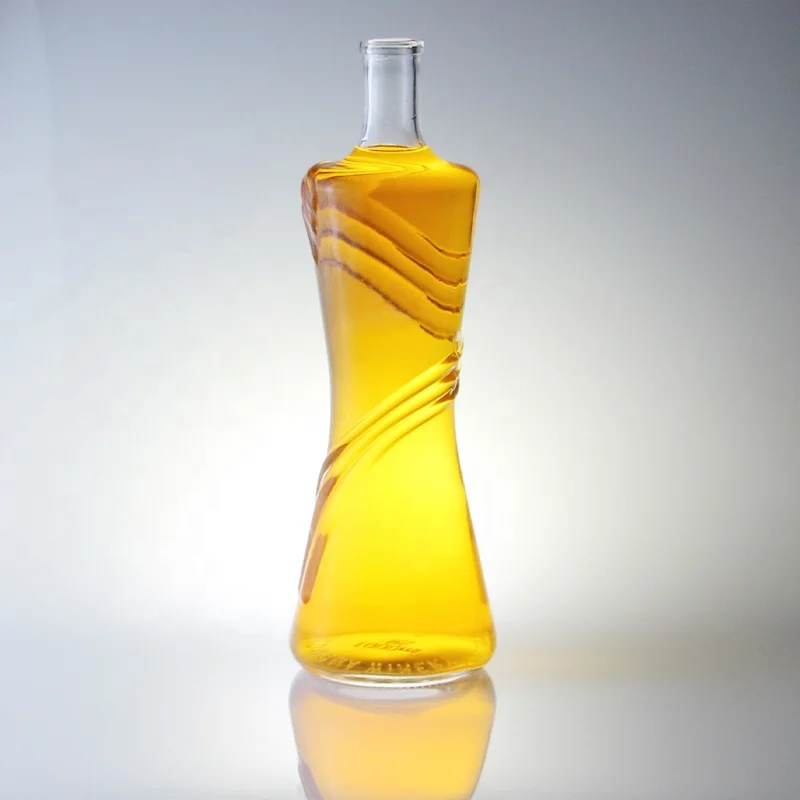Slim Waist Lines Decoration 1000ml Mescal Cachaca Whisky Liquor Glass Bottle Manufacturer Custom With Cork Top