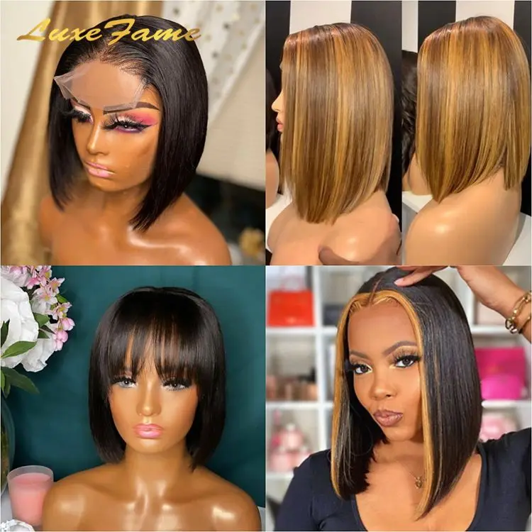 Cutical Aligned 1B 27 Bob Full Lace Wig,Short Ombre Colored Full Lace Wig,Glueless #27 Honey Blonde Full Lace Human Hair Wig