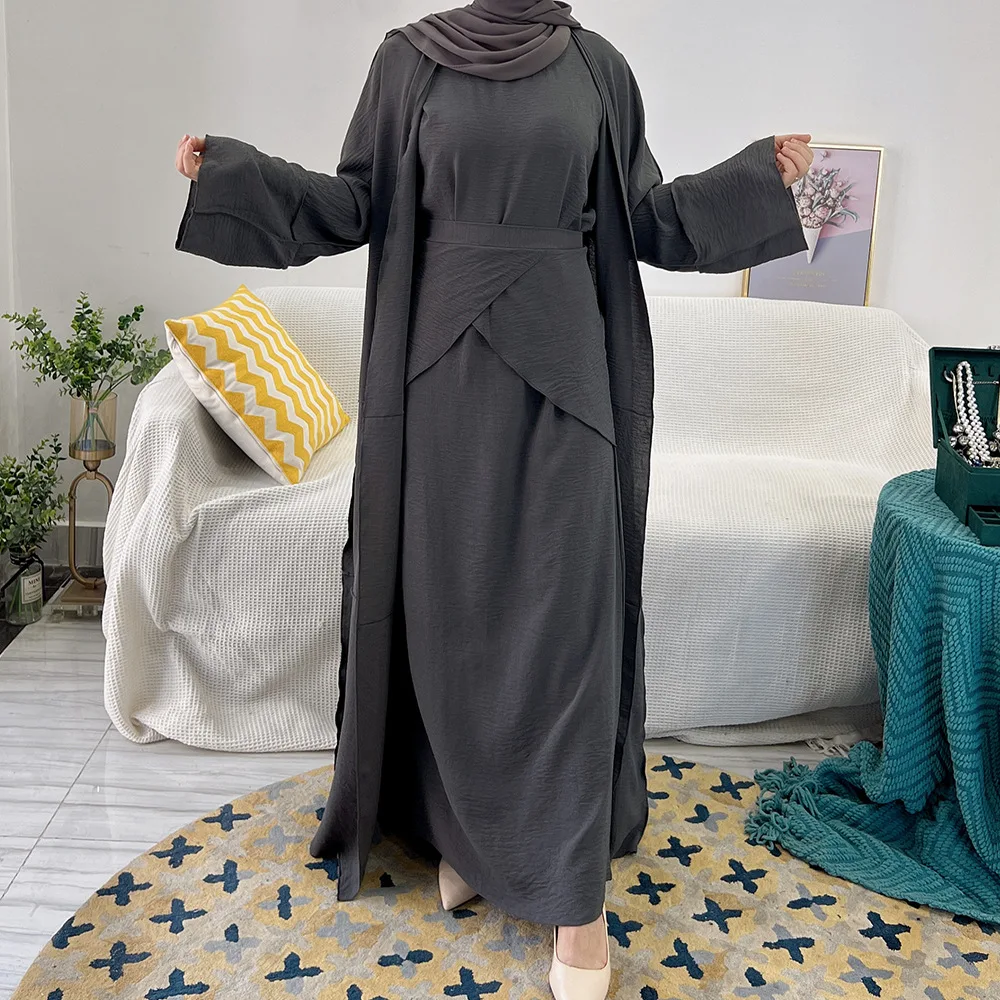 HANO New Design Islamic Clothing 3 Piece Abaya Set Jilbab Kimono Robe Muslim Dress Hijabs Muslim Women Open Abaya