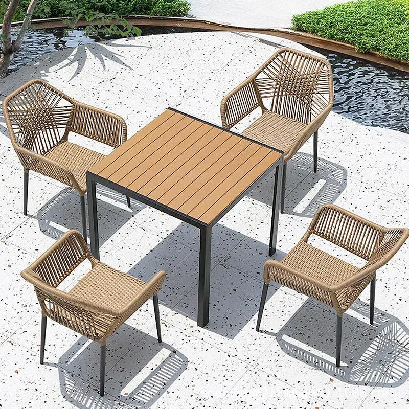 Outdoor rattan furniture garden balcony dining set patio table and chairs with umbrella