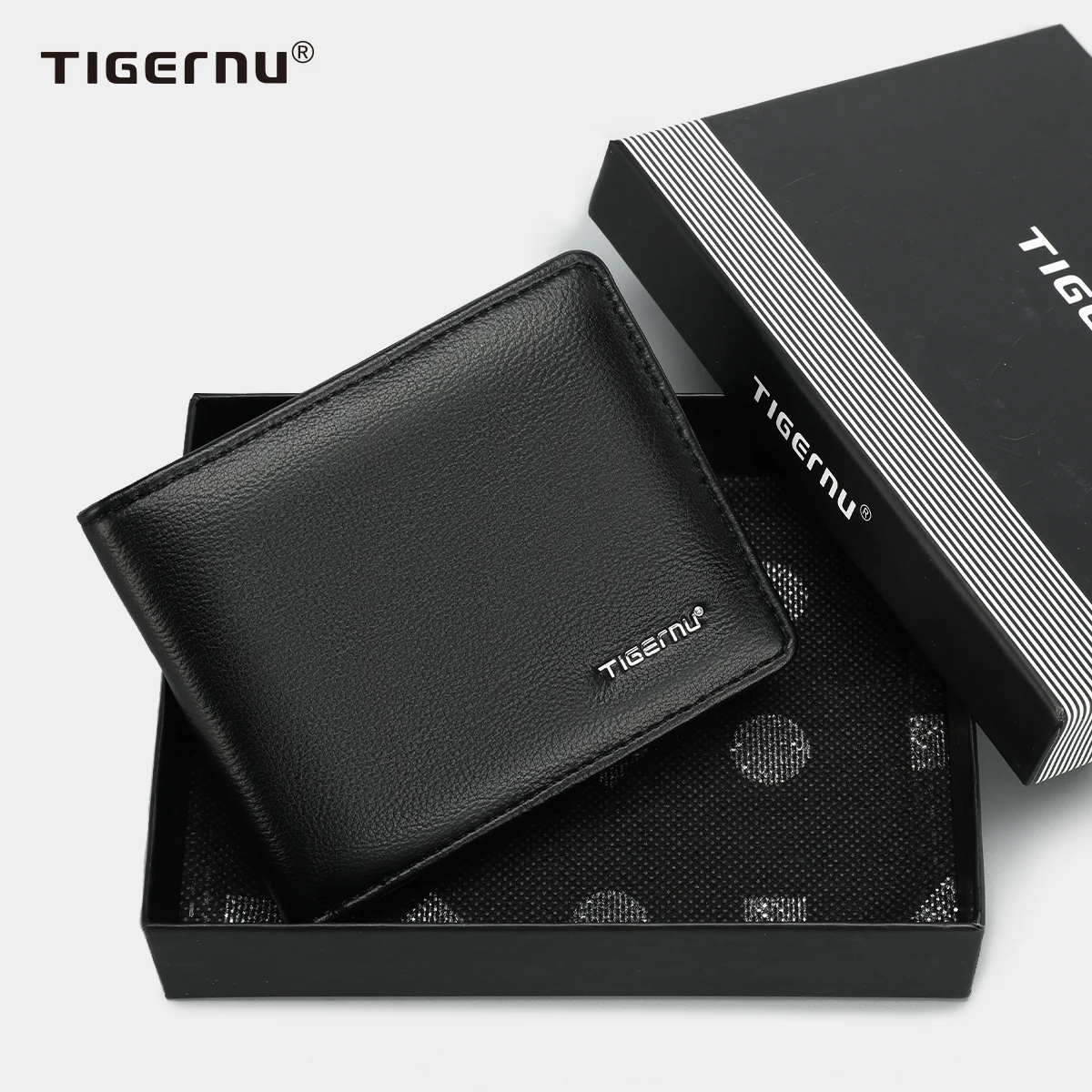 Tigernu T-S8008 New Arrival Black Leather 8 Card Slots Men Short Purse Wallet