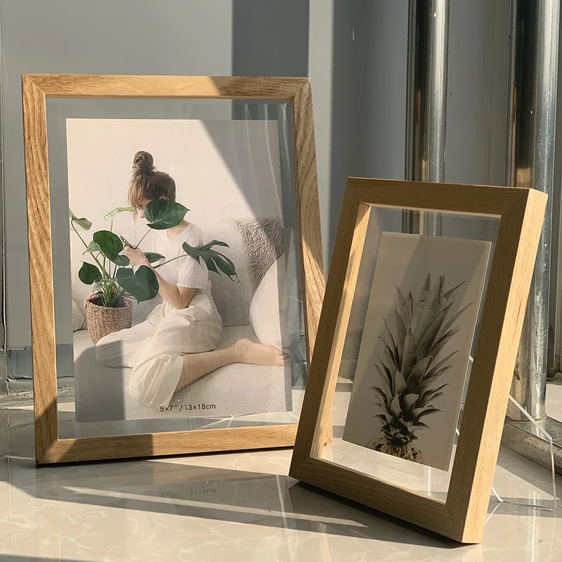 Оптовая продажа 4X6 5X7 настольная фоторамка из прозрачного натурального дерева с акрилом