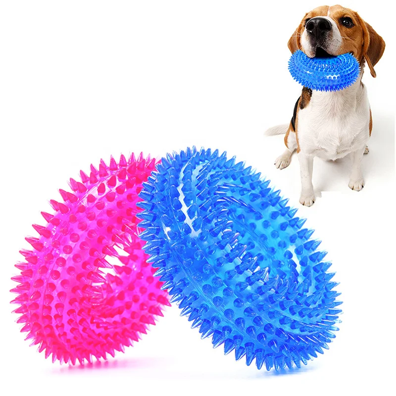 Custom Durable Spike Ring Dog Squeaky Toys Dog Chew Toys for Dental Teething Cleaning
