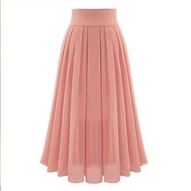 Custom Printed Logo High Quality Summer Casual Blank High Waist Chiffon Pleated Midi Skirt For Women