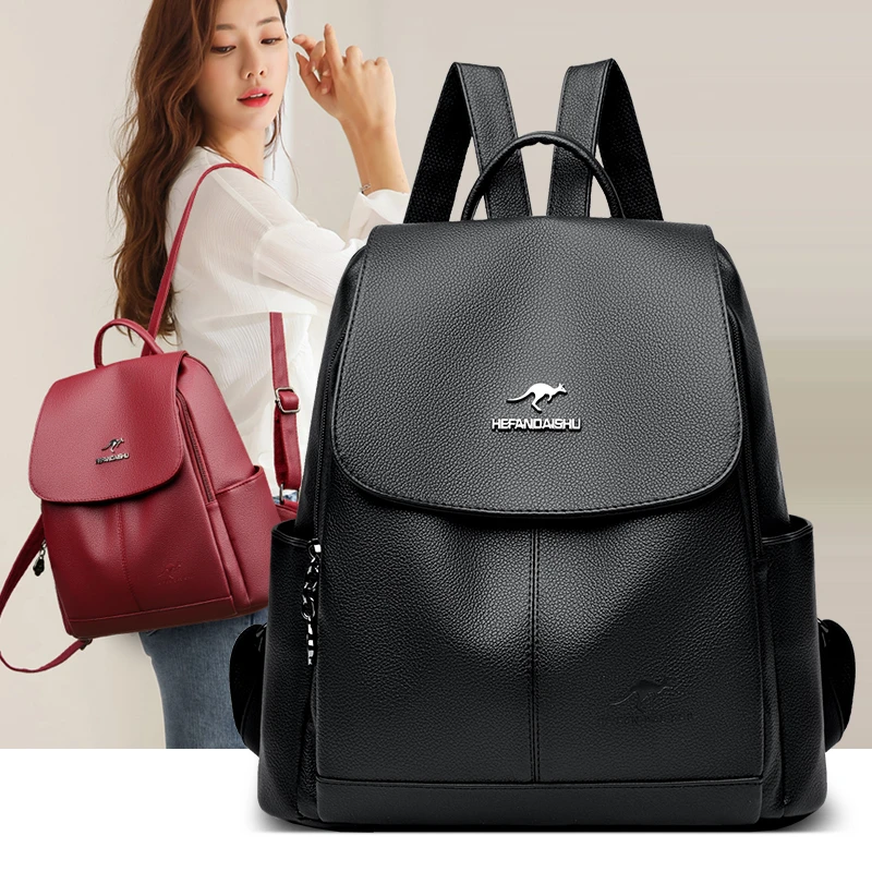Design Soft Leather Backpack Ladies Travel Rucksacks Large School Bags for Girls Fashion Backpack Women Shoulder Bags
