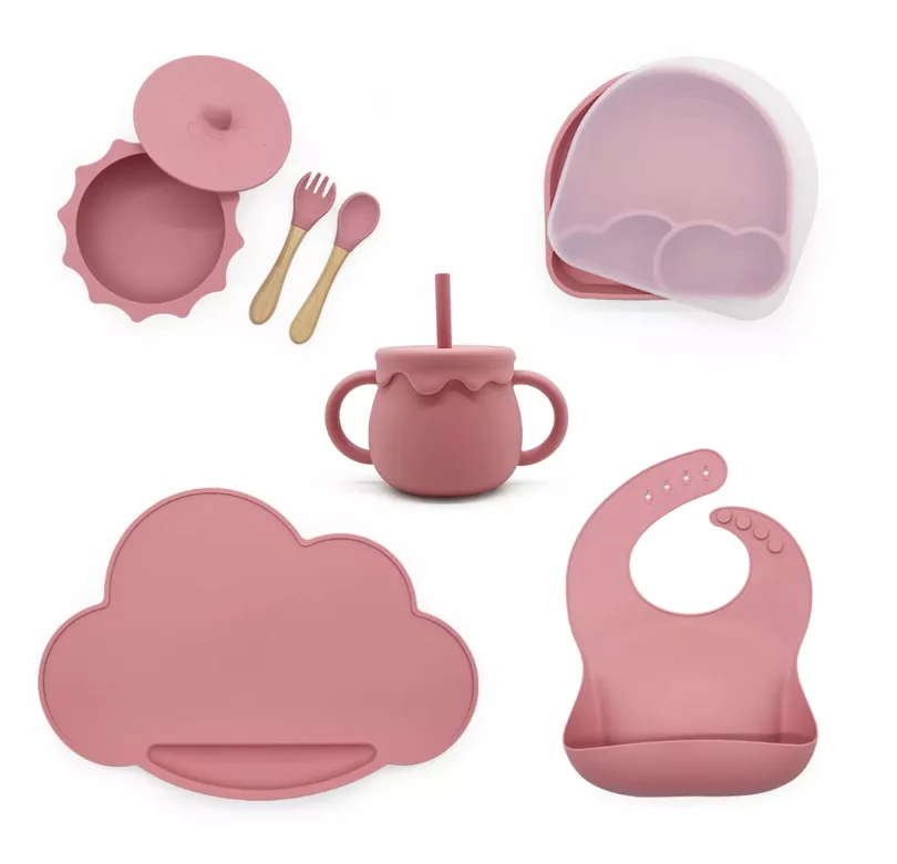 Food Grade BPA Free Divided Kids Feeding Set Baby Silicone Suction Plate