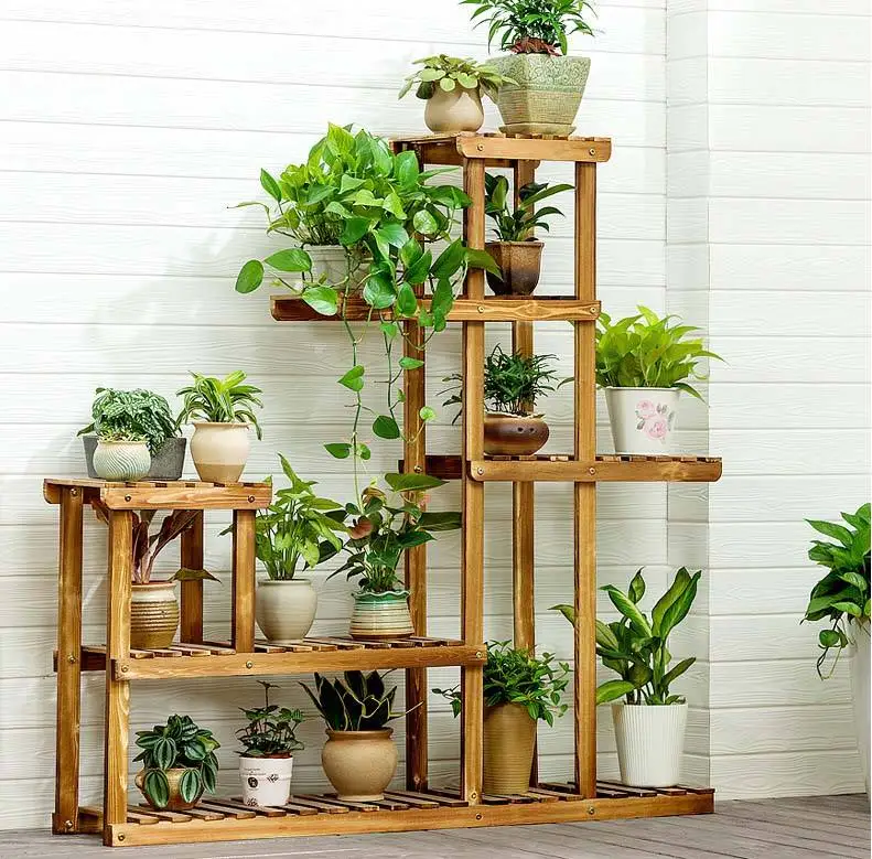 Wooden bamboo Flower Ladder Display Rack Standing Plant Stand