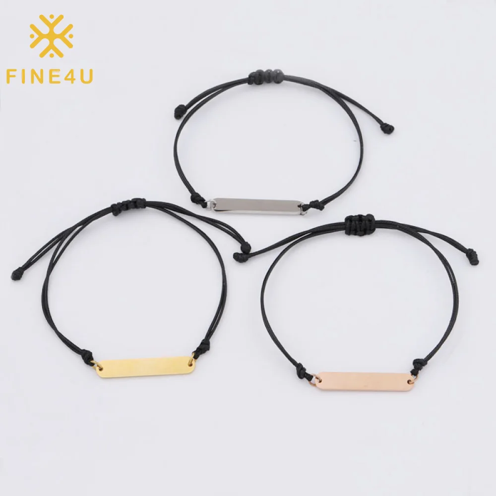 Wholesale Diy Jewelry Accessories Rope Adjustable Custom Gold Plated Engraving Braided Bracelet For Men Women