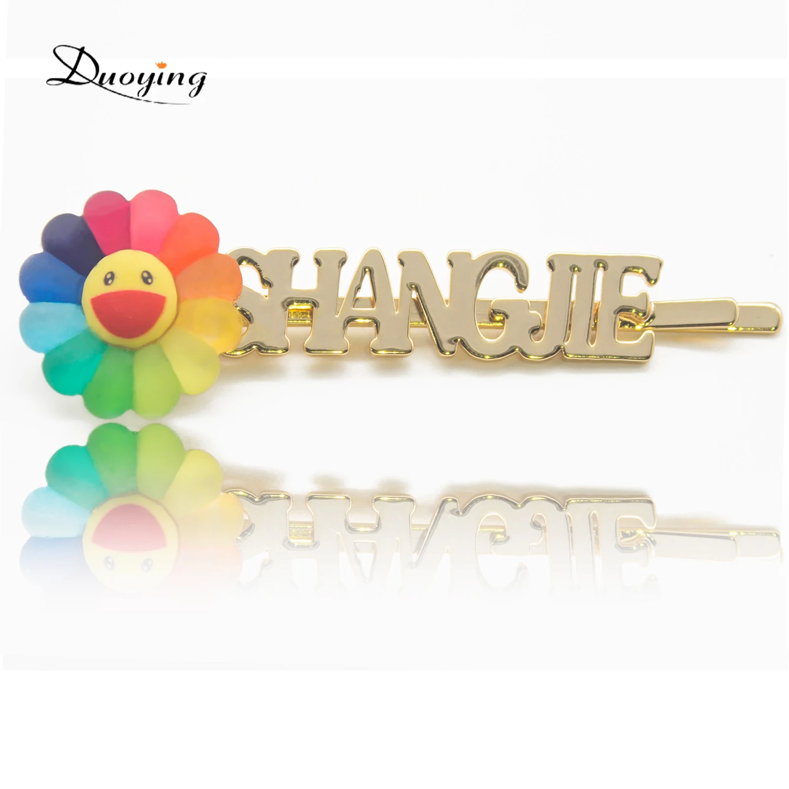 
Customize Letters Designer Hair Clips With Rainbow Color Flower Custom Hair Pins Hair Accessories 
